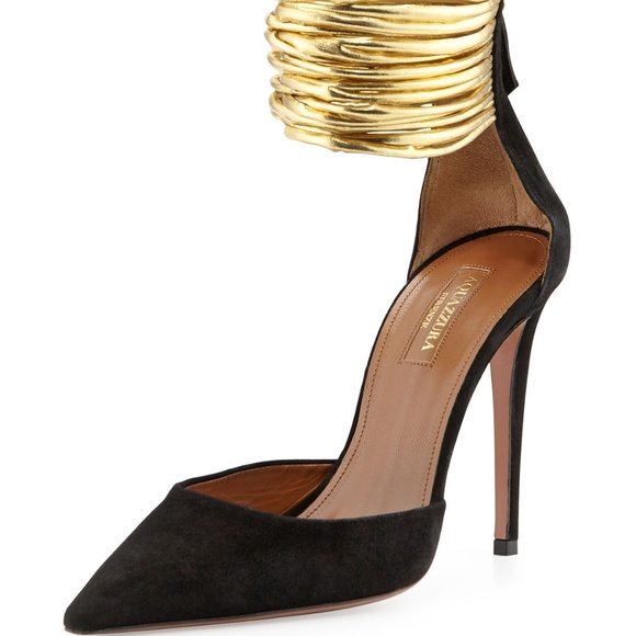 aquazzura gold pumps